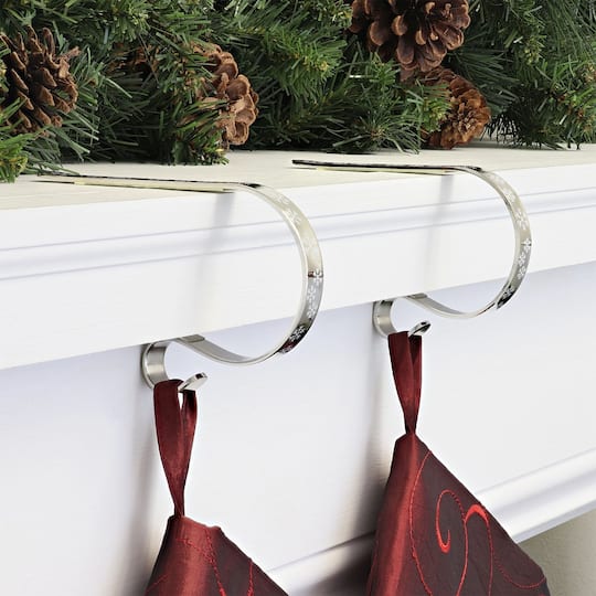 Original MantleClip® Silver with White Snowflakes Stocking Holders, 2ct.